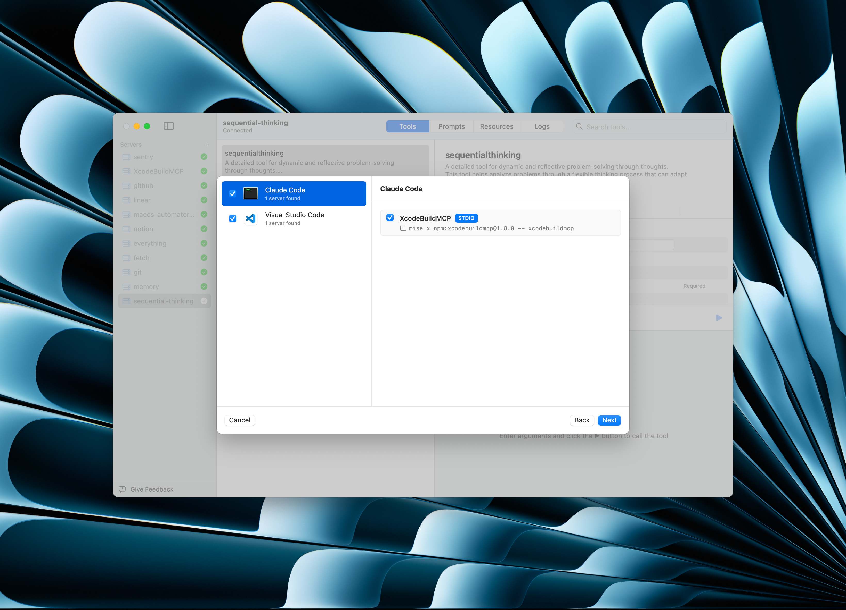 Context app's sequential thinking tool modal.