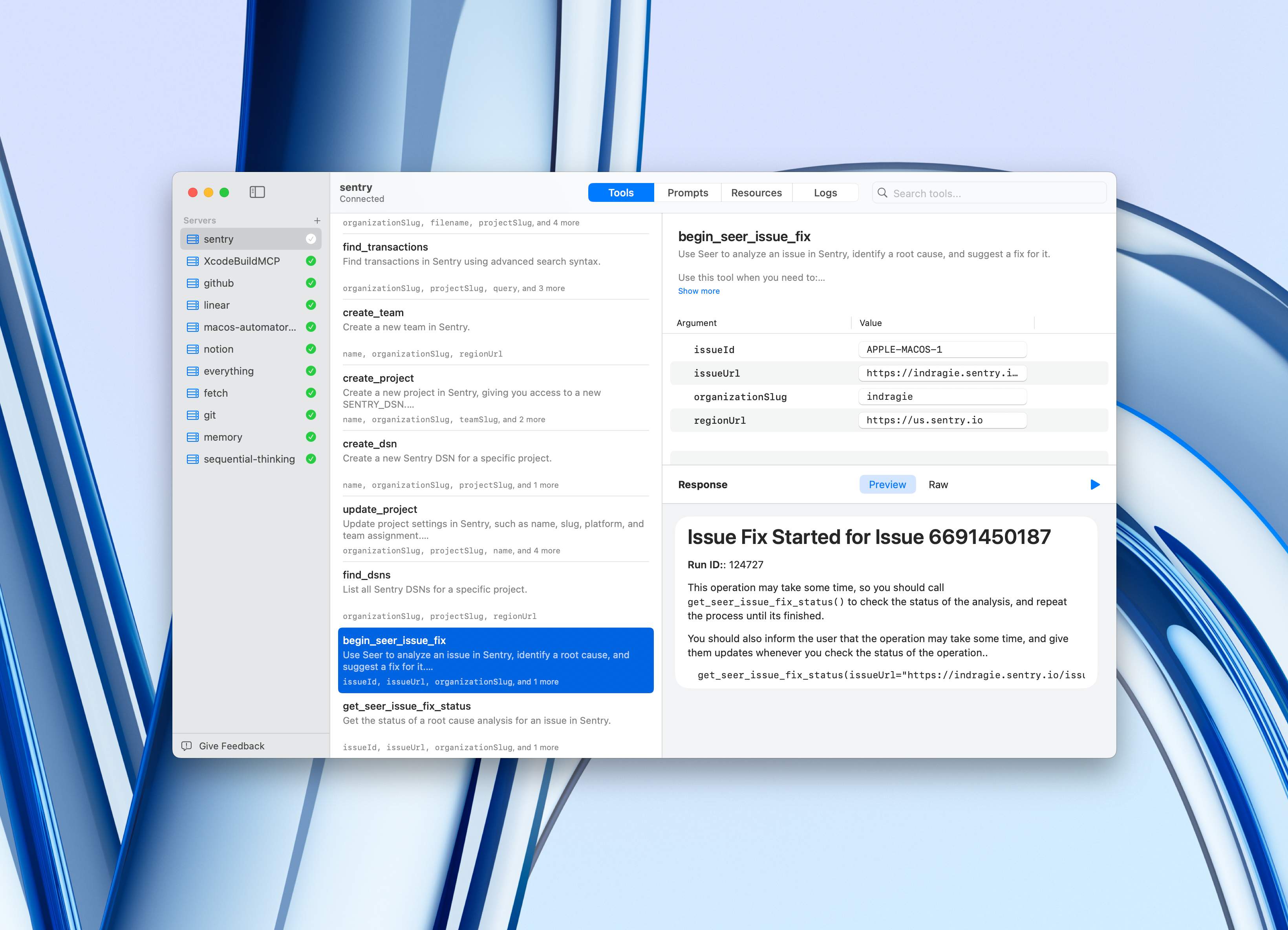 Context app displaying the tool-calling interface.